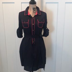 Navy blue shirt dress with pink piping from BR